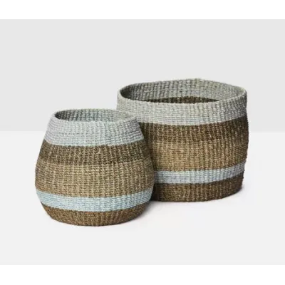 Samal #Dnr# Blue Green Combo Nested Baskets Natural Abaca Fiber, Set Of 2