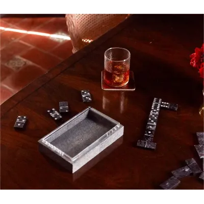 Treviso Cool Gray Realistic Faux Shagreen Domino Box Set