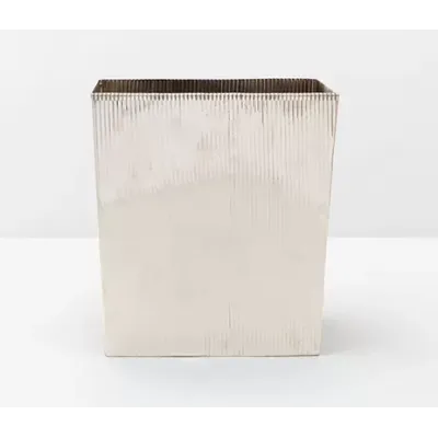 Redon Shiny Nickel Wastebasket Rectangular Tapered Ribbed Ribbed Metal