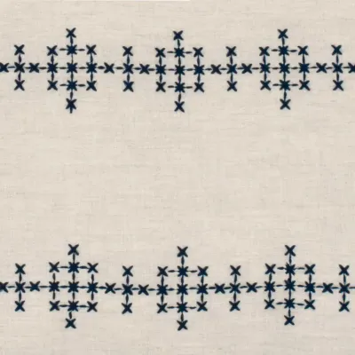 Cross-Stitch Linen Navy Decorative Pillow Lumbar 15" x 35"