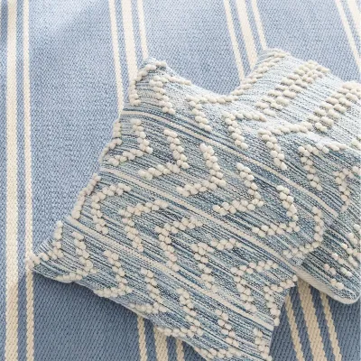 Hobnail Stripe Blue Indoor/Outdoor Decorative Pillow 22" Square