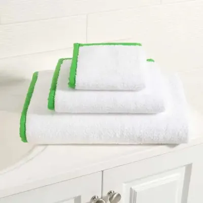 Signature Banded White/Grass Green Towel Bath Sheet