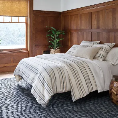 Ellison Stripe Linen Chenille Ivory Bedding