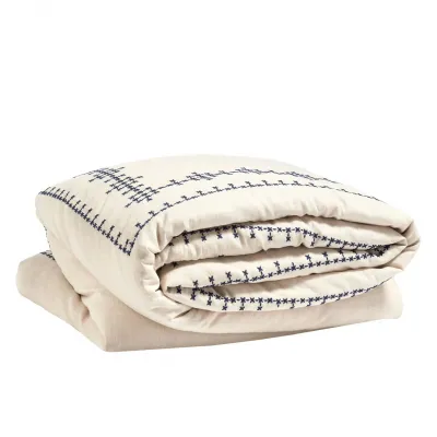 Cross-Stitch Linen Navy Full/Queen Duvet Cover 92" x 90"