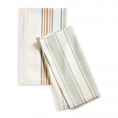 Oakes Stripe Sage Tea Towel - Set of 2