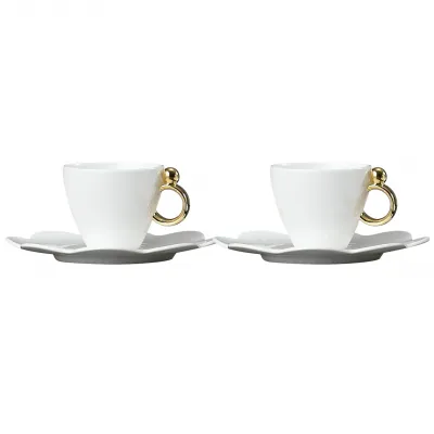 Geometrica Gold Rim Espresso Cup & Saucer, Set Of 2