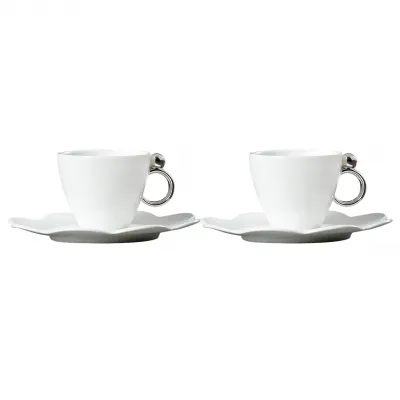 Geometrica Silver Rim Espresso Cup & Saucer, Set Of 2