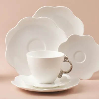 Geometrica Silver Rim Espresso Cup & Saucer, Set Of 2