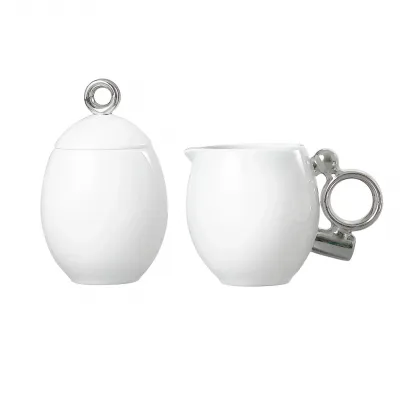 Geometrica Silver Rim Sugar & Creamer Set