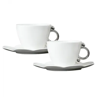 Geometrica Silver Rim Tea Cup & Saucer, Set Of 2