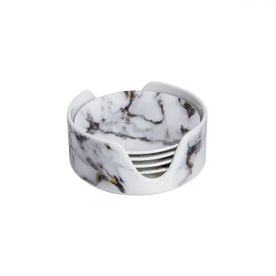 Marble Venice Fog Coaster In Holder, Set Of 4