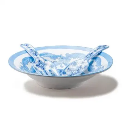 Barocco 16" Salad Bowl & Salad Servers Set - Blue