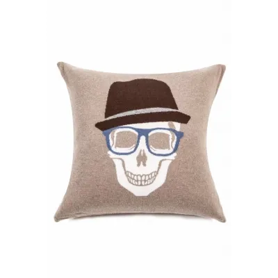 Skull Hat Cashmere Blend 21 x 21 in Pillow Taupe/Azure