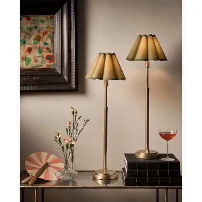 Polly Buffet Lamp (Natural Brass with Green Scalloped Shade)