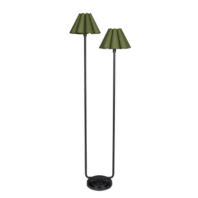 Polly Floor Lamp (Blackened Brass with Green Scalloped Shade)