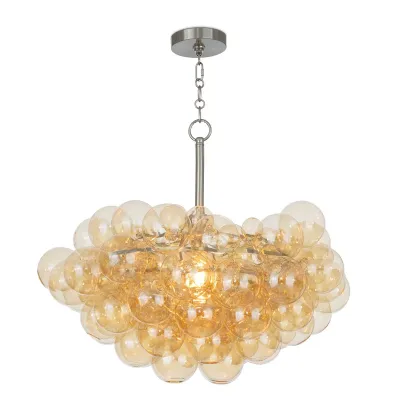 Bubbles Chandelier (Brushed Nickel with Amber Glass)