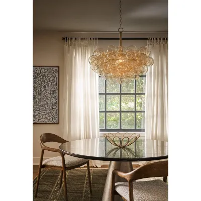 Bubbles Chandelier (Brushed Nickel with Amber Glass)