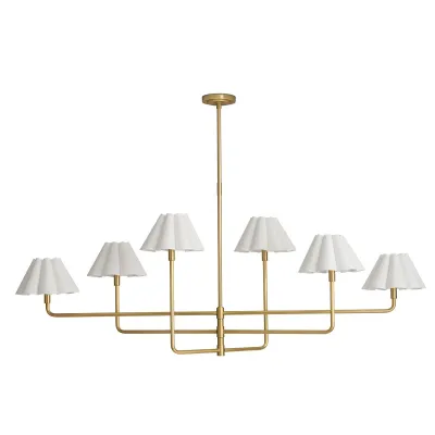 Polly Metal Chandelier Natural Brass with White Scalloped Shade