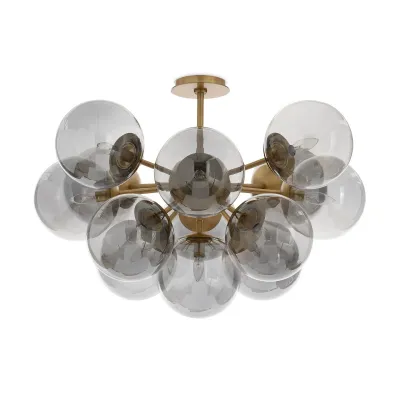 Shine Flush Mount Natural Brass with Smoke Glass