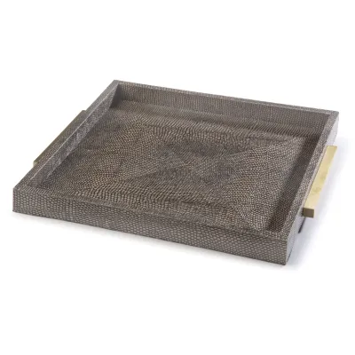 Square Shagreen Boutique Tray Vintage Brown Snake