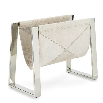 Andres Hair on Hide Magazine Rack Polished Nickel