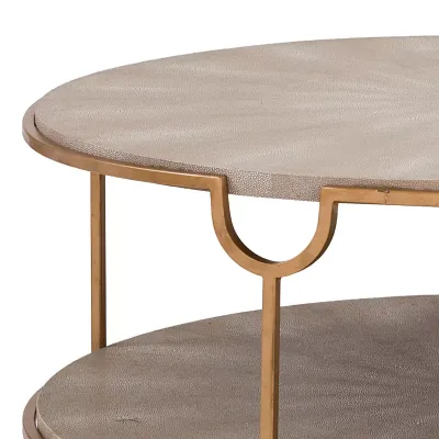Vogue Shagreen Cocktail Table, Ivory Grey and Brass