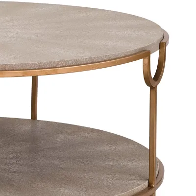 Vogue Shagreen Cocktail Table, Ivory Grey and Brass