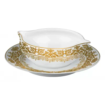 Chelsea Gold White Sauce boat and stand Round 7.5 in.