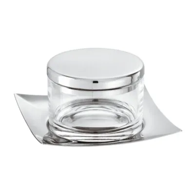 Linea Q Cheese Pot W/Lid And Crystal 4 7/8X4 7/8 Silverplated