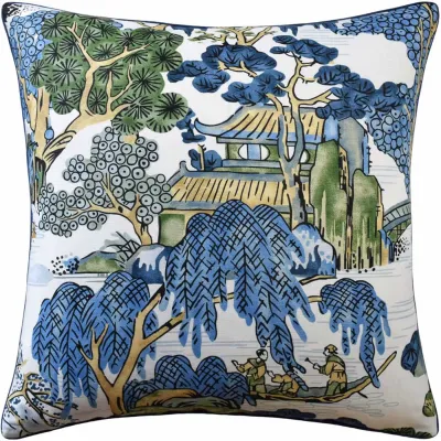 Asian Scenic Blue Green 22 x 22 in Pillow