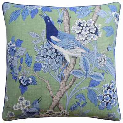 Hydrangea Bird Emerald Blue 22 x 22 in Pillow