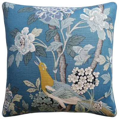 Hydrangea Bird Teal 22 x 22 in Pillow