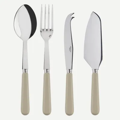Basic Light Khaki Set Of 4 Serving Pieces (Serving Spoon, Serving Fork, Cheese Knife Large, Pie/Tart Server)