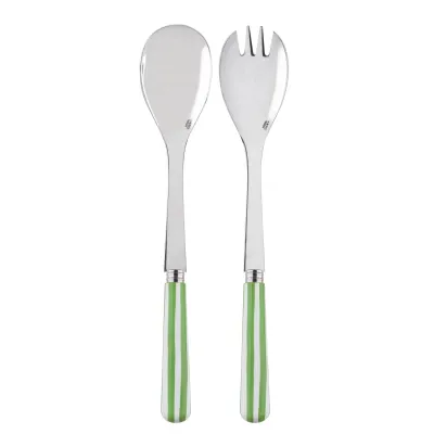 White Stripe Garden Green 2-Pc Salad Serving Set 10.25" (Fork, Spoon)