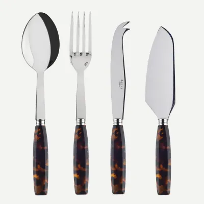 Djembe Faux Tortoise Set Of 4 Serving Pieces (Serving Spoon, Serving Fork, Cheese Knife Large, Tart Slicer)