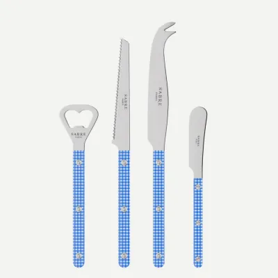 Bistrot Gingham Blue Bistrot Aperitif Set (Bottle Opener, Tomato Knife, Cheese Knife Large, Butter Spreader)