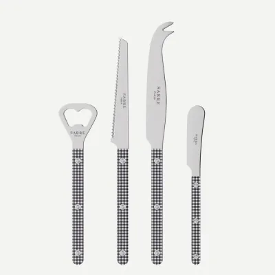 Bistrot Gingham Black Bistrot Aperitif Set (Bottle Opener, Tomato Knife, Cheese Knife Large, Butter Spreader)