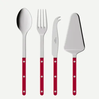 Bistrot Pearly Red Set Of 4 Serving Pieces (Serving Spoon, Serving Fork, Cheese Knife Large, Tart Slicer)