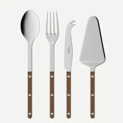 Bistrot Pearly Brown Set Of 4 Serving Pieces (Serving Spoon, Serving Fork, Cheese Knife Large, Pie/Tart Server)