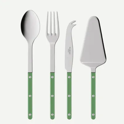 Bistrot Pearly Garden Green Set Of 4 Serving Pieces (Serving Spoon, Serving Fork, Cheese Knife Large, Tart Slicer)