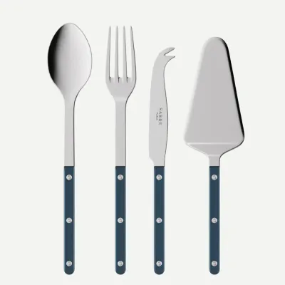 Bistrot Pearly Steel Blue Set Of 4 Serving Pieces (Serving Spoon, Serving Fork, Cheese Knife Large, Pie/Tart Server)