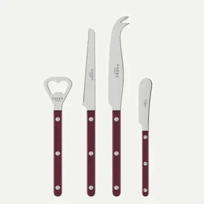 Bistrot Pearly Aubergine Bistrot Aperitif Set (Bottle Opener, Tomato Knife, Cheese Knife Large, Butter Spreader)