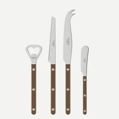 Bistrot Pearly Brown Bistrot Aperitif Set (Bottle Opener, Tomato Knife, Cheese Knife Large, Butter Spreader)