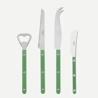 Bistrot Pearly Garden Green Bistrot Aperitif Set (Bottle Opener, Tomato Knife, Cheese Knife Large, Butter Spreader)