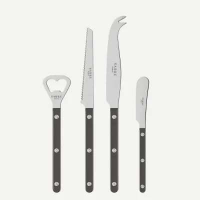 Bistrot Pearly Dark Grey Bistrot Aperitif Set (Bottle Opener, Tomato Knife, Cheese Knife Large, Butter Spreader)