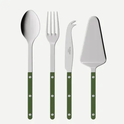Bistrot Shiny Green Set Of 4 Serving Pieces (Serving Spoon, Serving Fork, Cheese Knife Large, Pie/Tart Server)