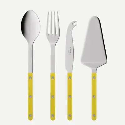 Bistrot Shiny Yellow Set Of 4 Serving Pieces (Serving Spoon, Serving Fork, Cheese Knife Large, Tart Slicer)