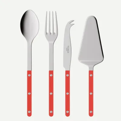 Bistrot Shiny Red Set Of 4 Serving Pieces (Serving Spoon, Serving Fork, Cheese Knife Large, Tart Slicer)