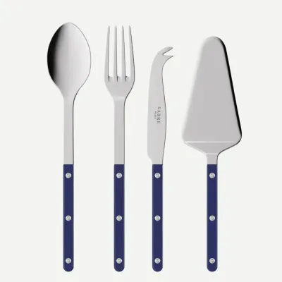 Bistrot Shiny Navy Blue Set Of 4 Serving Pieces (Serving Spoon, Serving Fork, Cheese Knife Large, Tart Slicer)