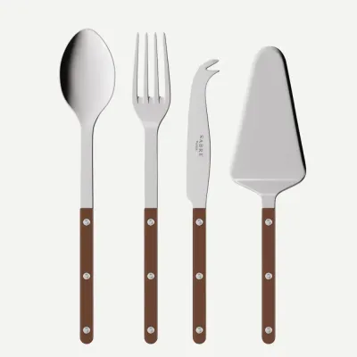 Bistrot Shiny Chocolate Set Of 4 Serving Pieces (Serving Spoon, Serving Fork, Cheese Knife Large, Pie/Tart Server)
